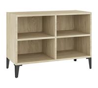 QJBSAVVA Meuble TV avec 4 Compartiments en Chêne Sonoma, Buffet Bas Style Industriel avec Pieds en Métal, Support Multimédia pour Salon et Chambre, 69,5 x 30 x 50 cm