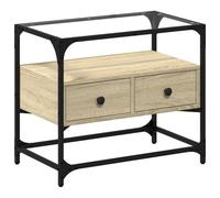 QJBSAVVA Meuble TV avec Dessus en Verre Chêne Sonoma, Petit Buffet de Salon 60x35x51 cm, Support Télévision en Bois d'Ingénierie et Métal avec 2 Tiroirs de Rangement Industriel