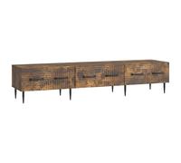 QJBSAVVA Meuble TV Bas Chêne Fumé en Bois d'Ingénierie, Buffet de Salon avec 3 Tiroirs de Rangement, Design Vintage et Moderne pour Écran jusqu'à 60 Pouces, 147x34,5x30 cm