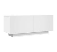 QJBSAVVA Meuble TV Blanc 100x35x40 cm, Banc TV en Bois d'Ingénierie avec Portes et Compartiments de Rangement, Buffet Bas Moderne et Modulaire pour Salon et Chambre
