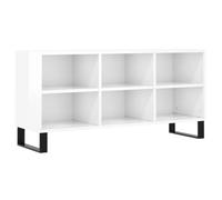 QJBSAVVA Meuble TV Blanc Brillant 103,5x30x50 cm en Bois d'Ingénierie avec 6 Compartiments de Rangement et Pieds en Fer pour Salon et Chambre à Coucher Style Moderne