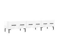 QJBSAVVA Meuble TV Blanc Brillant 150 cm avec 3 Tiroirs, Buffet Bas Moderne pour Salon, Support Télévision en Bois d'Ingénierie et Pieds en Fer, Meuble Multimédia, 150 x 36 x 30 cm