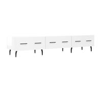 QJBSAVVA Meuble TV Blanc Brillant 150 cm, Banc TV avec 3 Tiroirs de Rangement, Support Multimédia en Bois d'Ingénierie et Pieds en Fer, Console de Télévision Moderne pour Salon