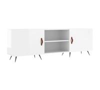 QJBSAVVA Meuble TV Blanc Brillant 150x30x50 cm, Buffet Bas avec 4 Compartiments et Portes, Support Téléviseur Moderne en Bois d'Ingénierie et Pieds en Fer pour Salon et Séjour