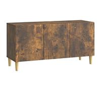 QJBSAVVA Meuble TV Bois d'Ingénierie Chêne Fumé, Banc TV Vintage Moderne avec 3 Portes et Grand Espace de Rangement, Buffet Bas pour Salon et Chambre, 99 x 34,5 x 50 cm, Charge Max 60 kg