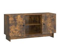 QJBSAVVA Meuble TV Chêne Fumé 102 x 34,5 x 50 cm, Banc TV en Bois d'Ingénierie avec 2 Portes et Étagère de Rangement, Buffet Bas Design Vintage pour Salon et Espace de Divertissement