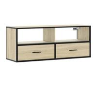 QJBSAVVA Meuble TV Chêne Sonoma 100x31x39,5 cm, Meuble Multimédia Industriel Suspendu en Bois d'Ingénierie et Métal avec Rangement, Buffet Bas Mural Moderne pour Salon