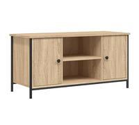 QJBSAVVA Meuble TV Chêne Sonoma 100x40x50 cm, Banc TV Industriel en Bois d'Ingénierie avec Pieds en Fer, Buffet Bas avec Portes et Étagères pour Salon et Multimédia