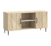 QJBSAVVA Meuble TV Chêne Sonoma 102x34,5x50 cm Bois d'ingénierie, Buffet Bas Vintage avec Pieds en Métal et Rangement Interne, Support Téléviseur Moderne pour Salon et Séjour