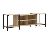 QJBSAVVA Meuble TV Chêne Sonoma 89-153 x 37 x 50 cm, Banc TV Extensible en Bois d'Ingénierie et Métal, Console de Salon avec Étagères et Pieds Réglables, Support Multimédia Style Industriel