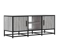 QJBSAVVA Meuble TV de Style Industriel 100x35x41 cm, Banc TV en Bois d'Ingénierie et Métal Sonoma Gris, Support Téléviseur avec Grand Espace de Rangement pour Salon et Chambre à Coucher
