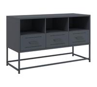QJBSAVVA Meuble TV de Style Industriel en Acier Anthracite, Buffet Bas avec 3 Tiroirs et 3 Compartiments Ouverts pour Salon et Chambre, Support de Rangement Robuste, 100,5 x 39 x 60,5 cm