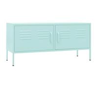 QJBSAVVA Meuble TV en Acier Style Industriel, Buffet Bas de Rangement avec 2 Portes et 1 Étagère, Support Télévision Moderne pour Salon et Chambre, Vert Menthe, 105 x 35 x 50 cm