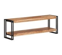 QJBSAVVA Meuble TV en Bois d'Acacia Massif 120x30x40 cm, Banc TV Style Industriel avec Étagère de Rangement pour Salon, Buffet Bas Robuste avec Structure en Fer Noir