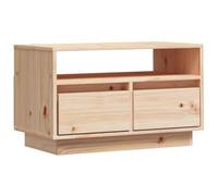 QJBSAVVA Meuble TV en Bois de Pin Massif 60x35x37 cm, Buffet Bas avec Pieds Flottants, Support TV avec 2 Tiroirs et Compartiment Ouvert pour Salon et Espace de Vie, Design Moderne et Robuste
