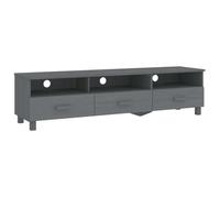 QJBSAVVA Meuble TV en Bois de Pin Massif HAMAR, Meuble de Salon avec 3 Tiroirs et 3 Compartiments Ouverts, Meuble de Rangement Multimédia avec Passage de Câbles, 158x40x40 cm, Gris Foncé