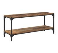 QJBSAVVA Meuble TV en Bois d'Ingénierie et Fer, Buffet Bas Industriel avec 2 Étagères de Rangement, Table de Salon pour Décorations et Livres, Design Rustique Bois Ancien, 100x33x41 cm