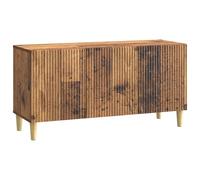 QJBSAVVA Meuble TV en Bois d'Ingénierie Style Vintage, Buffet Bas de Salon avec 3 Portes et Pieds Fins, Support pour Téléviseur à Écran Plat et Rangement Multimédia, 99 x 34,5 x 50 cm, Bois Ancien