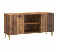QJBSAVVA Meuble TV en Bois d'Ingénierie Style Vintage, Support TV de Salon avec 2 Portes et Étagère de Rangement, Buffet Bas Robuste pour Écran Plat, 102 x 34,5 x 50 cm, Bois Ancien