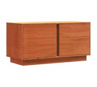 QJBSAVVA Meuble TV en Pin Massif Brun Cire 80 x 35 x 40,5 cm, Banc TV Rustique avec 2 Portes Pivotantes et Étagères de Rangement pour Salon et Chambre, Buffet Bas Multimédia Robuste