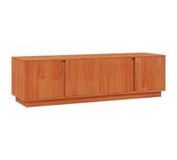 QJBSAVVA Meuble TV en Pin Massif Brun Ciré, Buffet Bas de Salon Moderne 140 x 40 x 40 cm avec 4 Portes en Bois, Support de Télévision Robuste pour Séjour et Chambre