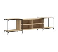 QJBSAVVA Meuble TV Extensible en Bois d'Ingénierie et Métal, Console Multimédia Design Industriel pour Salon, Banc TV Réglable avec Étagères, Chêne Sonoma, 203 x 37 x 50 cm