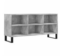 QJBSAVVA Meuble TV Gris Béton 103,5x30x50 cm, Support Télévision en Bois d'Ingénierie avec 6 Compartiments et Pieds en Fer, Buffet Bas de Salon Industriel pour Multimédia et Rangement