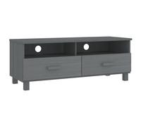 QJBSAVVA Meuble TV HAMAR en Bois de Pin Massif, Buffet Bas avec 2 Tiroirs et 2 Compartiments, Support Multimédia pour Salon et Chambre, Design Scandinave, 106 x 40 x 40 cm, Gris Foncé