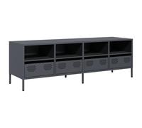 QJBSAVVA Meuble TV Industriel en Acier Laminé à Froid, Buffet Bas de Salon avec 4 Compartiments et 4 Tiroirs, Banc TV Anthracite pour Salon et Chambre, 135 x 39 x 43,5 cm
