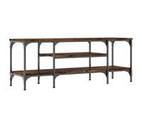 QJBSAVVA Meuble TV Industriel en Bois d'Ingénierie et Fer, Banc TV Chêne Fumé 121x35x45 cm avec Étagères de Rangement, Support Multimédia pour Salon, Buffet Bas Déco Design Moderne