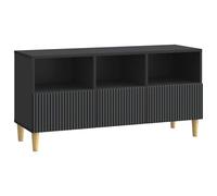 QJBSAVVA Meuble TV Noir avec 3 Tiroirs, Buffet Bas de Salon en Bois d'Ingénierie, Support Multimédia Style Moderne et Vintage, Rangement de Salon Polyvalent, 102 x 34,5 x 50 cm