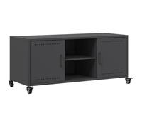 QJBSAVVA Meuble TV Noir en Acier avec roulettes, Banc TV Industriel à 2 Portes et 2 Étagères, Support Multimédia Robuste pour Salon et Chambre, Dimensions 100,5 x 39 x 43,5 cm