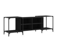 QJBSAVVA Meuble TV Noir Extensible de 89 à 153 cm, Banc TV Industriel avec Structure en Métal et Bois d'Ingénierie, Console Multimédia avec Étagères de Rangement pour Salon et Séjour, 153x37x50 cm