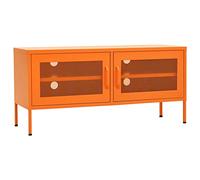 QJBSAVVA Meuble TV Orange 105x35x50 cm en Acier, Buffet Bas de Salon Industriel avec 2 Portes en Maille et Étagère de Rangement, Banc TV Robuste avec Passe-Câbles pour Salon et Bureau
