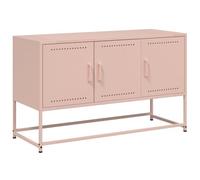 QJBSAVVA Meuble TV Rose 100,5x39x60,5 cm en Acier de Style Industriel, Buffet Bas Multimédia avec 3 Compartiments de Rangement pour Salon et Chambre, Support Télévision Robuste et Stable