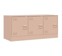 QJBSAVVA Meuble TV Rose 99x39x44 cm en Acier Laminé à Froid, Buffet Bas de Salon Design Industriel avec 3 Portes et Poignées Métal, Support Télévision Robuste Capacité 80 kg