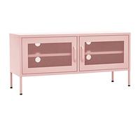 QJBSAVVA Meuble TV Rose en Acier 105x35x50 cm avec 2 Portes en Maille et Étagère de Rangement - Buffet Bas Industriel pour Salon et Chambre - Meuble de Télévision avec Gestion des Câbles