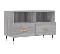 QJBSAVVA Meuble TV Sonoma Gris 80x36x50 cm en Bois d'Ingénierie, Support Télévision avec 2 Tiroirs et 2 Compartiments, Buffet Bas de Salon Style Industriel avec Pieds en Fer Stables