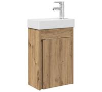 QJBSAVVA Meuble Vasque de Salle de Bain avec Lavabo Intégré 1 Porte Meuble Lave-Main Compact en Bois d'Ingénierie pour Toilette et WC 40,5 x 22,5 x 62 cm Chêne Artisanal