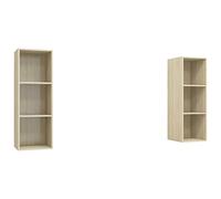 QJBSAVVA Meubles TV Muraux 2 pcs en Bois d'Ingénierie Chêne Sonoma, Armoires HiFi Suspendues 37x37x107 cm avec 3 Compartiments, Buffet de Salon pour Rangement Multimédia et Décoration