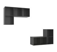 QJBSAVVA Meubles TV Muraux 4 Pcs en Bois d'Ingénierie, Ensemble Meuble TV Suspendu avec 2 Compartiments, Armoire HiFi Moderne pour Salon et Multimédia, 37x37x72 cm, Gris Brillant