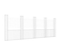 QJBSAVVA Panier de Gabion en Forme de U avec 5 Poteaux, Cage Métallique en Fer pour Mur de Soutènement, Décoration et Clôture de Jardin Paysager, 500 x 20 x 200 cm