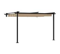 QJBSAVVA Pavillon de Jardin Adossé 300 x 300 x 200 cm, Tonnelle Murale en Acier et Polyester avec Toit Rétractable, Pergola pour Terrasse et Extérieur, Couleur Taupe