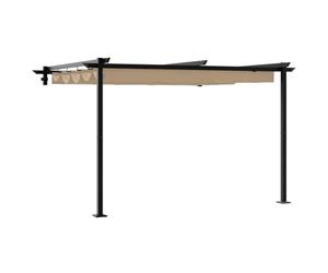 QJBSAVVA Pavillon de Jardin Adossé 300 x 300 x 200 cm, Tonnelle Murale en Acier et Polyester avec Toit Rétractable, Pergola pour Terrasse et Extérieur, Couleur Taupe