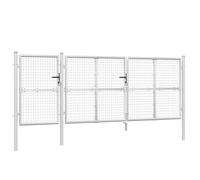 QJBSAVVA Portail de jardin en maille argentée, 400 x 125 cm, portail de jardin en acier galvanisé, grille robuste avec poteaux, serrure t piquet, portail de clôture à deux battants pour jardin