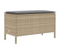 QJBSAVVA Pouf de Jardin en Rotin PE avec Coussin Amovible, Tabouret de Terrasse et Salon, Repose-Pieds Rectangulaire Extérieur et Intérieur, 80 x 38 x 42 cm, Beige et Gris Clair