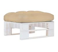 QJBSAVVA Pouf Palette de Jardin en Bois de Pin Imprégné Blanc, Repose-Pied de Patio et Table Basse avec Coussin Beige, Salon Modulable Extérieur et Intérieur, 60 x 60 x 25 cm
