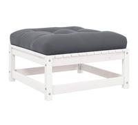 QJBSAVVA Repose-Pied de Jardin avec Coussin Anthracite, Tabouret Bas Extérieur en Bois de Pin Massif Blanc, Pouf de Terrasse Modulaire pour Salon de Jardin, 70 x 70 x 30 cm