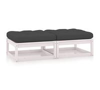 QJBSAVVA Repose-Pied de Jardin avec Coussin Lot de 2 Pouf d'Extérieur Modulaire en Bois de Pin Massif pour Salon de Jardin Terrasse Balcon 70x70x30 cm Blanc et Anthracite
