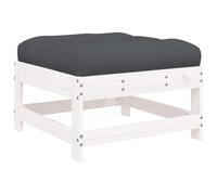 QJBSAVVA Repose-Pied de Jardin en Bois de Pin Massif avec Coussin Anthracite, Pouf Extérieur Modulaire pour Terrasse, Balcon et Patio, Structure Blanche de 62 x 62 x 32 cm
